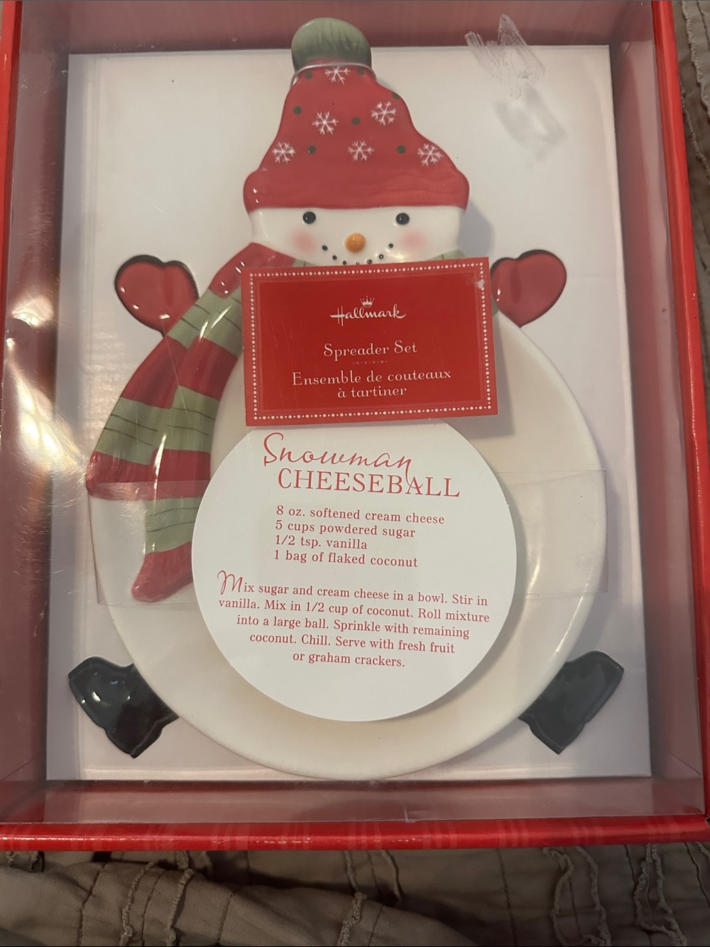 Hallmark Red and White Snowman Cheeseball Spreader Set